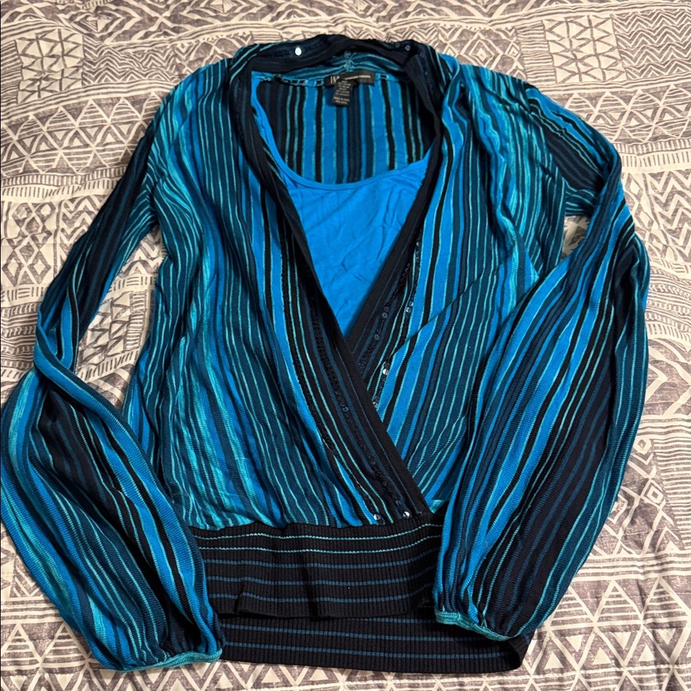 INC International Concepts Teal and Black Striped top with built in tank